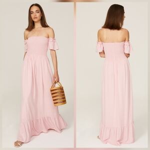 Slate & Willow Delicate Pink Maxi Hourglass Off Shoulder Short Sleeves Size L